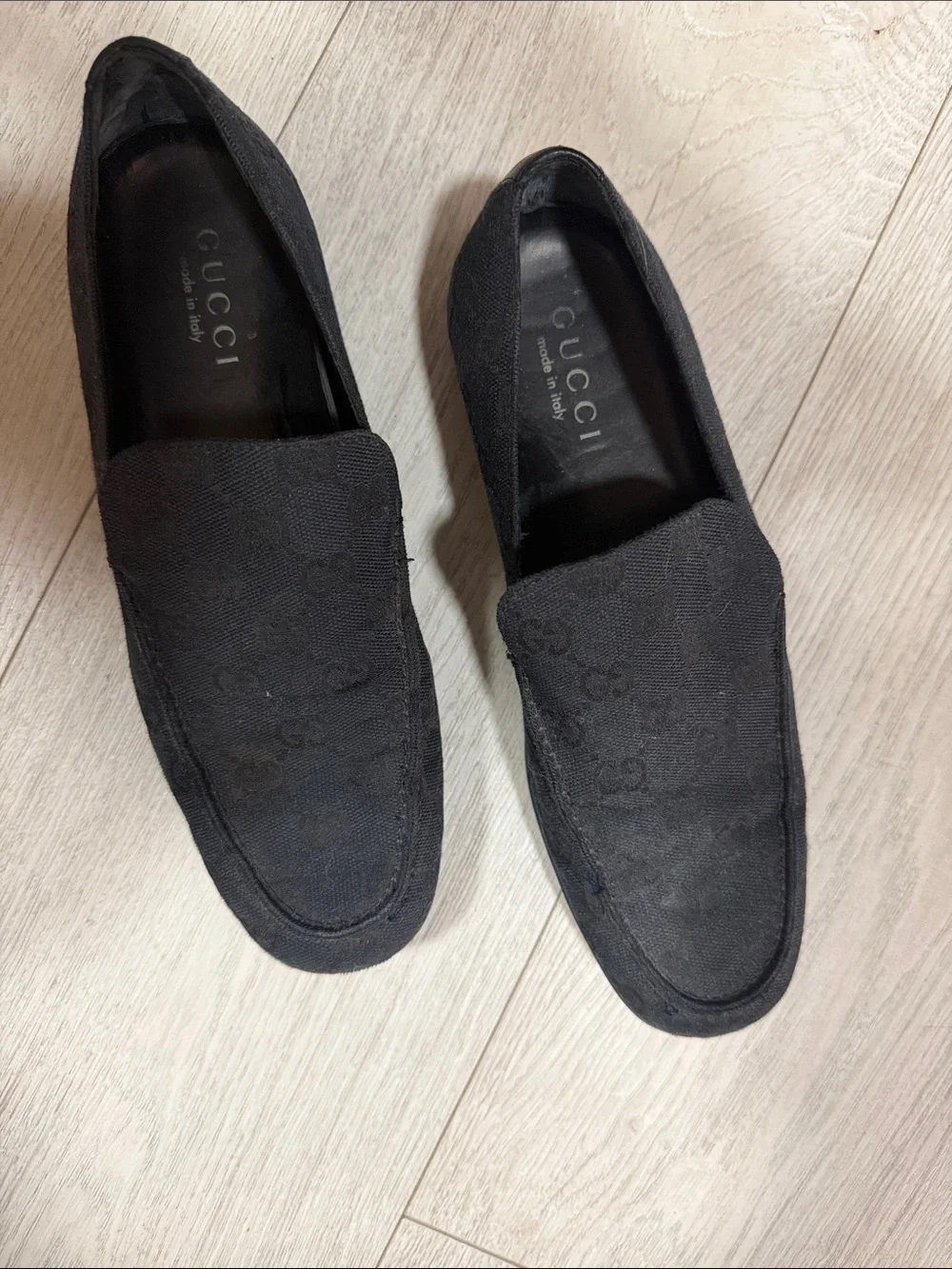 Gucci Black Monogram Canvas Slip-On Loafers